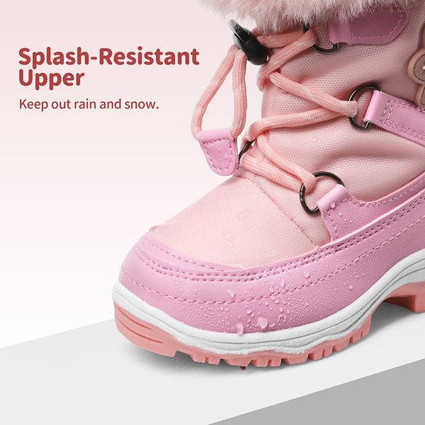 Kids Non-Slip Fur Lined Snow Boots - PINK - 2